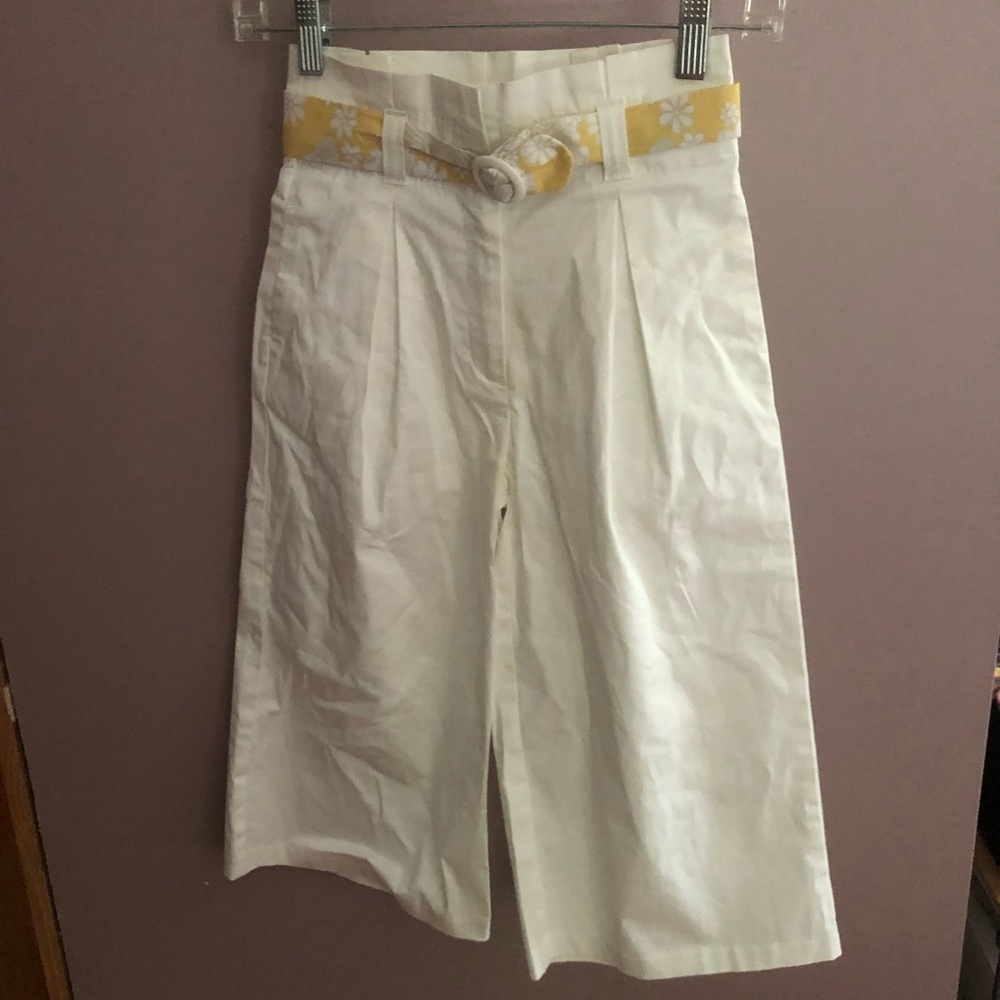 Janie and Jack White Pants with Yellow Floral Belt
